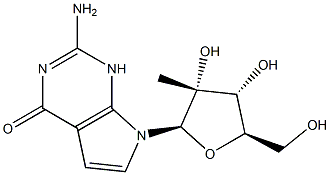 2-Amino-1,7-dihydro-7-(2-C-methyl-beta-D-ribofuranosyl)-4H-pyrrolo[2,3-d]pyrimidin-4-one 结构式