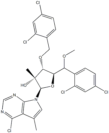 7-[3,5-Bis-O-[(2,4-dichlorophenyl)methyl]-2-C-methyl-beta-D-ribofuranosyl]-4-chloro-5-methyl-7H-pyrrolo[2,3-d]pyrimidine 结构式