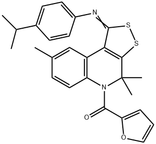 N-[5-(2-furoyl)-4,4,8-trimethyl-4,5-dihydro-1H-[1,2]dithiolo[3,4-c]quinolin-1-ylidene]-4-isopropylaniline 结构式