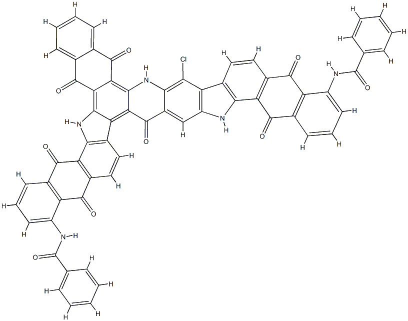 N,N'-(14-chloro-5,6,7,12,13,17,22,23,25,28-decahydro-5,7,12,17,22,25,28-heptaoxonaphtho[2,3-c]bisnaphth[2',3':6,7]indolo[3,2-a:3',2'-i]acridine-1,18-diyl)bis(benzamide) 结构式