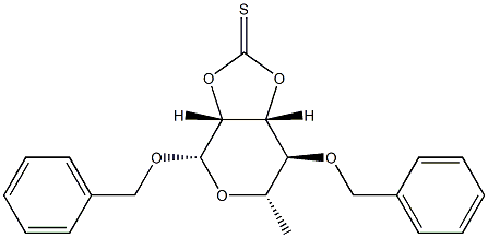 Benzyl 4-O-benzyl-6-deoxy-β-L-mannopyranoside 2-O,3-O-thiocarbonic acid 结构式
