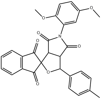 5-(2,5-dimethoxyphenyl)-3-(4-methylphenyl)-1',3',4,6-tetraoxohexahydrospiro(1H-furo[3,4-c]pyrrole-1,2'-indane) 结构式