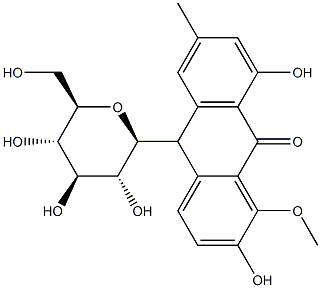 10-β-D-Glucopyranosyl-2,8-dihydroxy-1-methoxy-6-methylanthracen-9(10H)-one 结构式