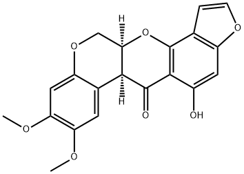 [6aS,(+)]-12,12aα-Dihydro-5-hydroxy-8,9-dimethoxy-[1]benzopyrano[3,4-b]furo[3,2-h][1]benzopyran-6(6aαH)-one 结构式