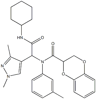 1H-Pyrazole-4-acetamide,N-cyclohexyl-alpha-[[(2,3-dihydro-1,4-benzodioxin-2-yl)carbonyl](3-methylphenyl)amino]-1,3-dimethyl-(9CI) 结构式