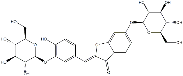 (Z)-6-(β-D-Glucopyranosyloxy)-2-[[3-(β-D-glucopyranosyloxy)-4-hydroxyphenyl]methylene]benzofuran-3(2H)-one 结构式