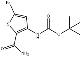 (5-溴-2-氨基甲酰基噻吩-3-基)氨基甲酸叔丁酯 结构式