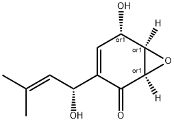 7-Oxabicyclo[4.1.0]hept-3-en-2-one, 5-hydroxy-3-[(1R)-1-hydroxy-3-methyl-2-butenyl]-, (1R,5S,6R)-rel- (9CI) 结构式