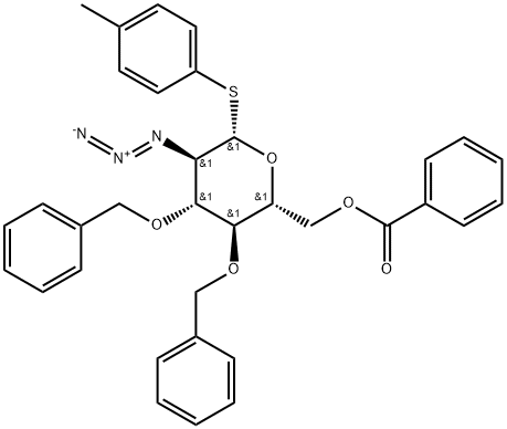 4-Methylphenyl-2-azido-2-deoxy-3,4-bis-O-(phenylmethyl)-1-thio-beta-D-glucopyranoside6-benzoate 结构式