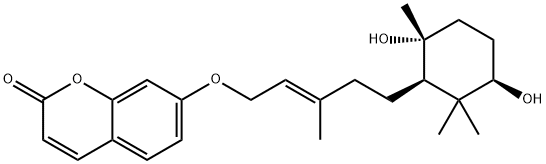 7-[[(E)-5-[(1R)-3α,6α-Dihydroxy-2,2,6-trimethylcyclohexyl]-3-methyl-2-pentenyl]oxy]-2H-1-benzopyran-2-one 结构式