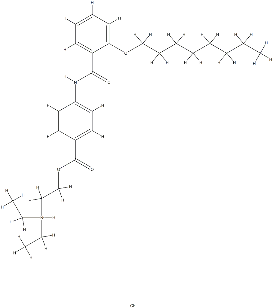 4-(2-正辛氧基苯甲酰)氨基苯甲酸2-(二乙胺基)乙酯盐酸盐 结构式