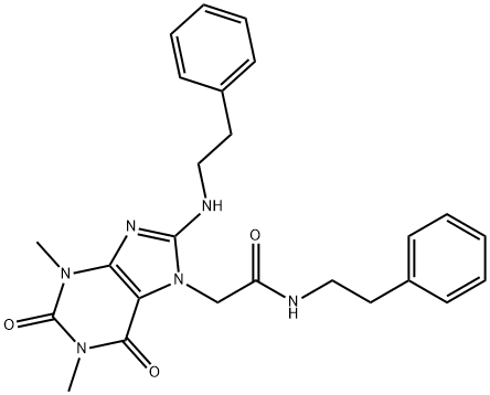 2-{1,3-dimethyl-2,6-dioxo-8-[(2-phenylethyl)amino]-1,2,3,6-tetrahydro-7H-purin-7-yl}-N-(2-phenylethyl)acetamide 结构式