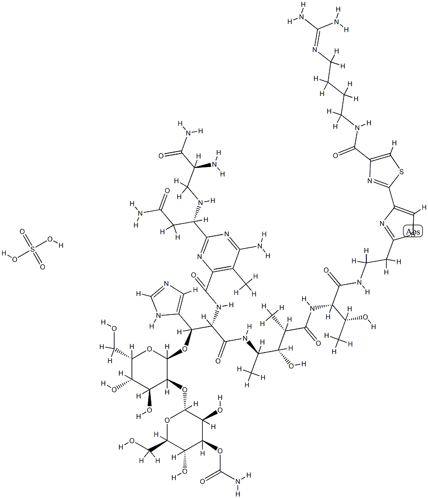 Bleomycinamide, N1-[4-[(aminoiminomethyl)amino]butyl]-, sulfate (1:1) (salt)  结构式