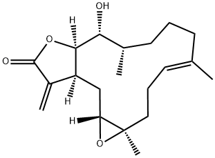 (1aR,4E,9S,10R,10aR,13aS,14aR)-2,3,6,7,8,9,10,10a,13,13a,14,14a-Dodecahydro-10-hydroxy-1a,5,9-trimethyl-13-methyleneoxireno[4,5]cyclotetradeca[1,2-b]furan-12(1aH)-one 结构式