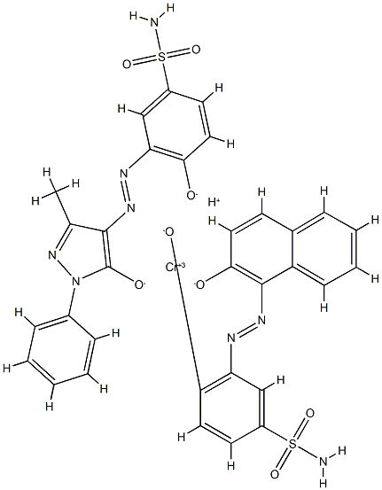 hydrogen [3-[(4,5-dihydro-3-methyl-5-oxo-1-phenyl-1H-pyrazol-4-yl)azo]-4-hydroxybenzenesulphonamidato(2-)][4-hydroxy-3-[(2-hydroxy-1-naphthyl)azo]benzenesulphonamidato(2-)]chromate(1-) 结构式