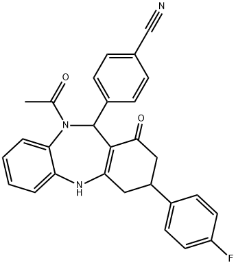 4-[10-acetyl-3-(4-fluorophenyl)-1-oxo-2,3,4,5,10,11-hexahydro-1H-dibenzo[b,e][1,4]diazepin-11-yl]benzonitrile 结构式