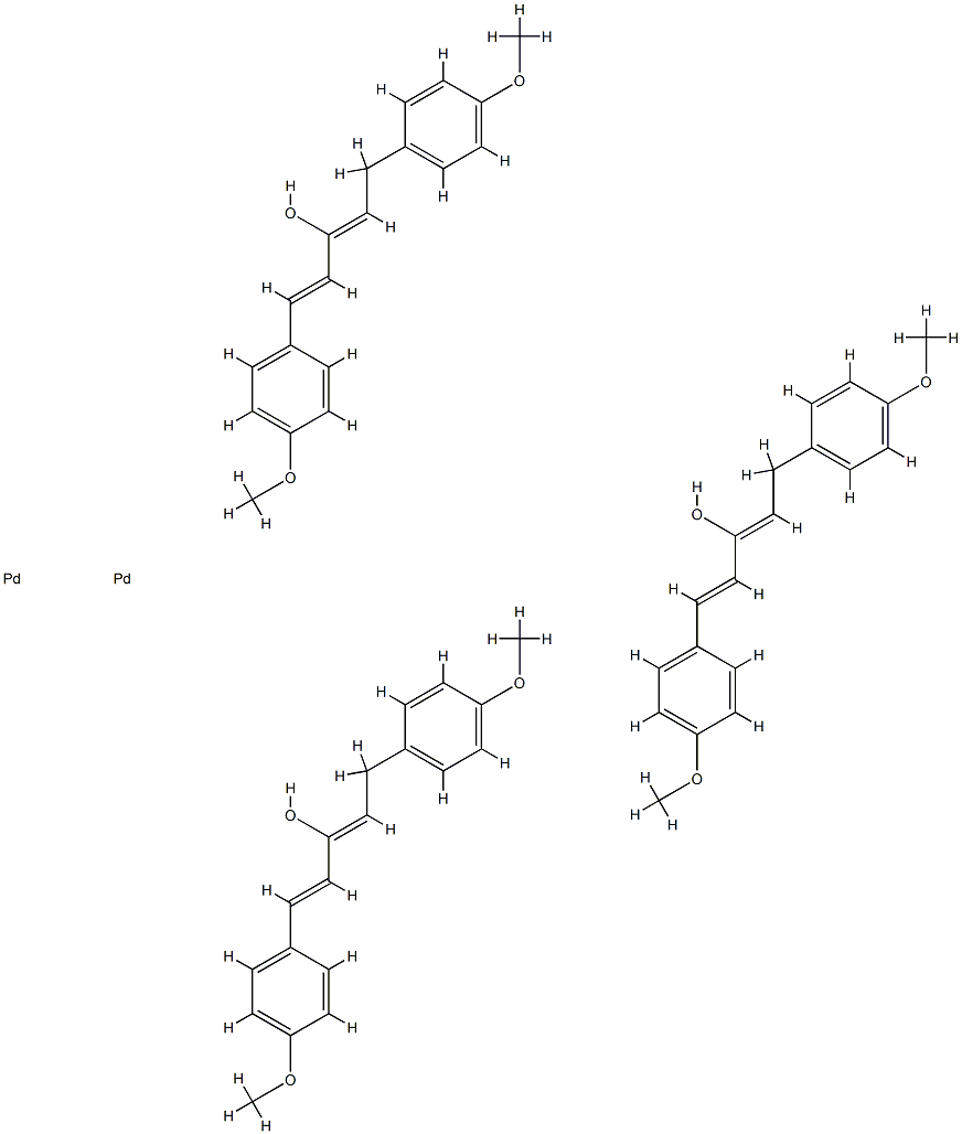 三[Μ-[(1,2-Η:4,5-Η)-(1E,4E)-1,5-双(4-甲氧基苯基)-1,4-戊二烯-3-酮]]二钯 结构式