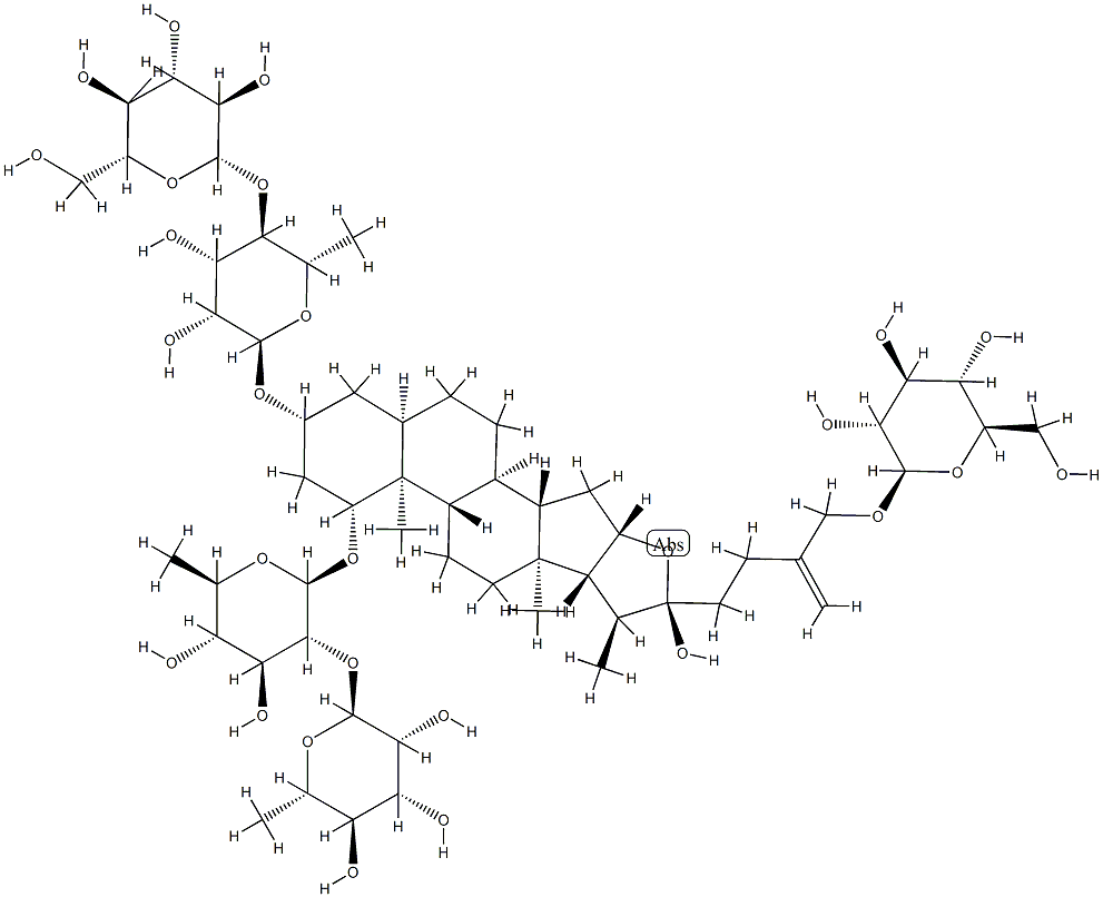 [3β-[(4-O-β-D-Glucopyranosyl-6-deoxy-α-L-mannopyranosyl)oxy]-26-(β-D-glucopyranosyloxy)-22α-hydroxy-5β-furost-25(27)-en-1β-yl]2-O-(6-deoxy-α-L-mannopyranosyl)-β-D-glucopyranoside 结构式