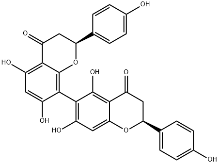 (2S,2'S)-2,2',3,3'-Tetrahydro-5,5',7,7'-tetrahydroxy-2,2'-bis(4-hydroxyphenyl)-6,8'-bi(4H-1-benzopyran)-4,4'-dione 结构式