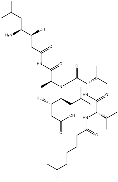 (3S,4S)-4-[[[(3S,4S)-4-[[N-(6-Methyl-1-oxoheptyl)-L-Val-L-Val-]amino]-3-hydroxy-6-methylheptanoyl]-L-Ala-]amino]-3-hydroxy-6-methylheptanoic acid 结构式