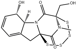 (3R)-2,3,5aβ,6α-Tetrahydro-6β-hydroxy-3β-(hydroxymethyl)-2-methyl-10H-3α,10aα-epitetrathiopyrazino[1,2-a]indole-1,4-dione 结构式