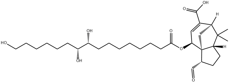 (3S)-3α-Formyl-2,3,4,7,8,8aβ-hexahydro-4β-[[(9R,10R)-9,10,16-trihydroxy-1-oxohexadecyl]oxy]-8,8-dimethyl-1H-3aα,7α-methanoazulene-6-carboxylic acid 结构式