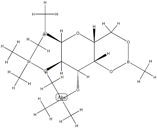 Methyl 2-O,3-O-bis(trimethylsilyl)-4-O,6-O-(methylboranediyl)-α-D-galactopyranoside 结构式