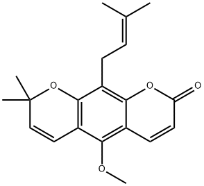 5-Methoxy-8,8-dimethyl-10-(3-methyl-2-butenyl)-2H,8H-benzo[1,2-b:5,4-b']dipyran-2-one 结构式