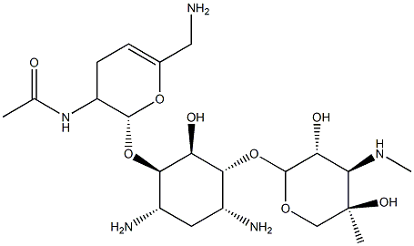 4-O-[(2S)-3α-(Acetylamino)-6-(aminomethyl)-3,4-dihydro-2H-pyran-2α-yl]-6-O-[3-deoxy-4-C-methyl-3-(methylamino)-β-L-arabinopyranosyl]-2-deoxy-D-streptamine 结构式