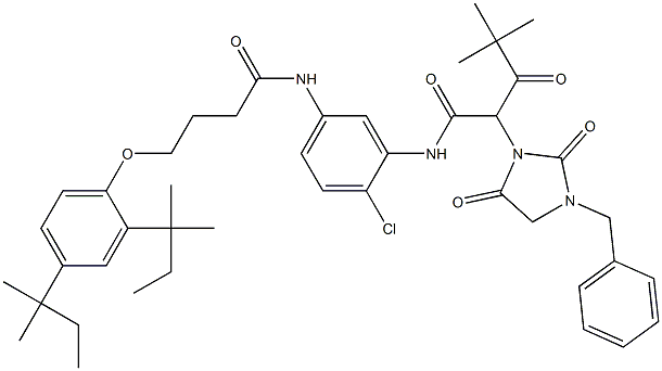 N-[5-[4-[2,4-双(1,1-二甲基丙基)苯氧基]-丁酰氨基]-2-氯苯基]-Α-(2,2-二甲基丙酰基)-2,5-二氧代-3-苄基-1-咪唑烷乙酰胺 结构式