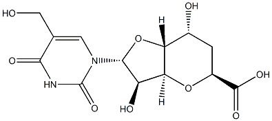 3,7-Anhydro-1-[3,4-dihydro-5-(hydroxymethyl)-2,4-dioxopyrimidin-1(2H)-yl]-1,6-dideoxy-D-glycero-β-D-allo-octofuranuronic acid 结构式