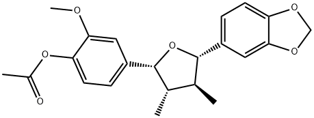 4-[(2R)-5β-(1,3-Benzodioxol-5-yl)tetrahydro-3β,4α-dimethylfuran-2β-yl]-2-methoxyphenol acetate 结构式