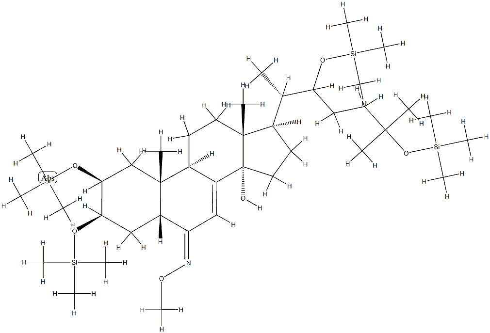 14-Hydroxy-2β,3β,22,25-tetrakis[(trimethylsilyl)oxy]-5β-cholest-7-en-6-one O-methyl oxime 结构式