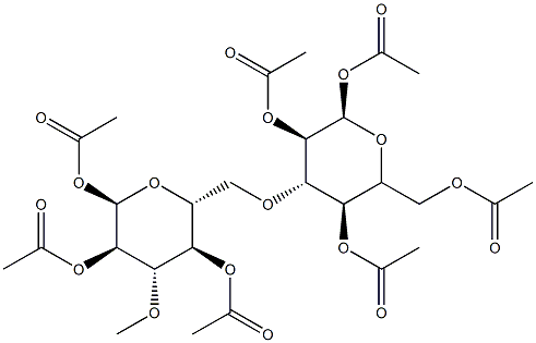 6-O-(1-O,2-O,4-O,6-O-Tetraacetyl-3-deoxy-α-D-glucopyranos-3-yl)-1-O,2-O,4-O-triacetyl-3-O-methyl-α-D-glucopyranose 结构式