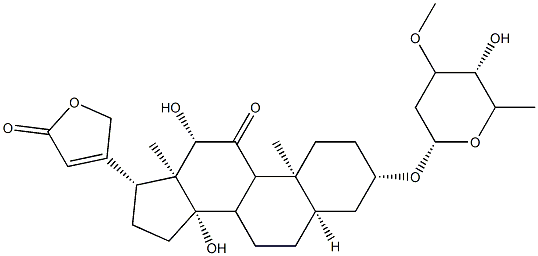 3β-[(3-O-Methyl-2,6-dideoxy-α-L-arabino-hexopyranosyl)oxy]-12β,14-dihydroxy-11-oxo-5β-card-20(22)-enolide 结构式