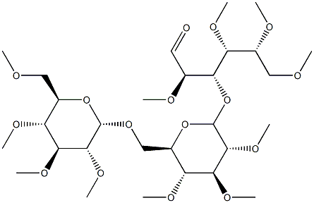 3-O-[6-O-(2-O,3-O,4-O,6-O-Tetramethyl-β-D-glucopyranosyl)-2-O,3-O,4-O-trimethyl-β-D-glucopyranosyl]-2-O,4-O,5-O,6-O-tetramethyl-D-glucose 结构式