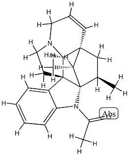 (3β,5α,12β,19α,20R)-1-Acetyl-6,7-didehydro-3-methyl-2α,20-cycloaspidospermidine 结构式