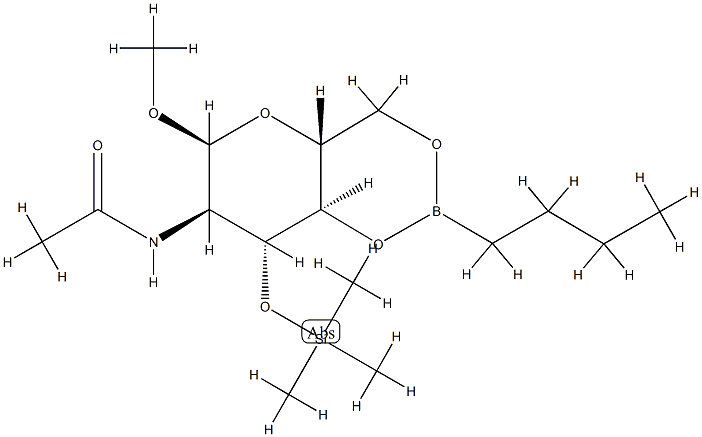Methyl 2-(acetylamino)-4-O,6-O-(butylboranediyl)-3-O-(trimethylsilyl)-2-deoxy-α-D-glucopyranoside 结构式