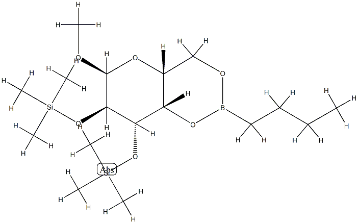 Methyl 2-O,3-O-bis(trimethylsilyl)-4-O,6-O-(butylboranediyl)-α-D-galactopyranoside 结构式