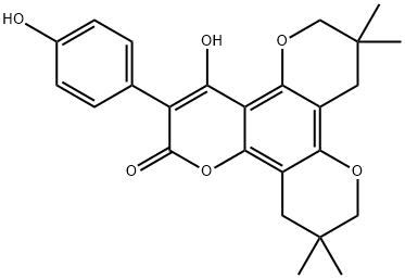 7,8,11,12-Tetrahydro-4-hydroxy-3-(4-hydroxyphenyl)-7,7,11,11-tetramethyl-2H,6H,10H-benzo[1,2-b:3,4-b':5,6-b'']tripyran-2-one 结构式