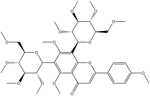 5,7-Dimethoxy-2-(4-methoxyphenyl)-6,8-bis(2-O,3-O,4-O,6-O-tetramethyl-β-D-glucopyranosyl)-4H-1-benzopyran-4-one 结构式