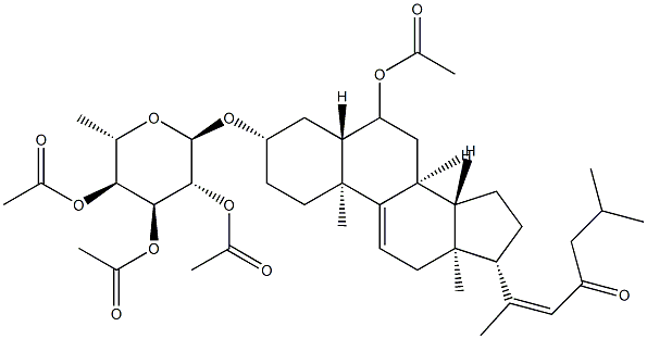 6α-(Acetyloxy)-3β-[(2-O,3-O,4-O-triacetyl-6-deoxy-β-D-galactopyranosyl)oxy]-5α-cholesta-9(11),20(22)-dien-23-one 结构式