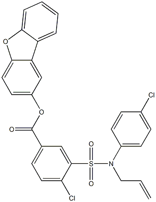 Benzoic acid, 4-chloro-3-[[(4-chlorophenyl)-2-propenylamino]sulfonyl]-, 2-dibenzofuranyl ester (9CI 结构式