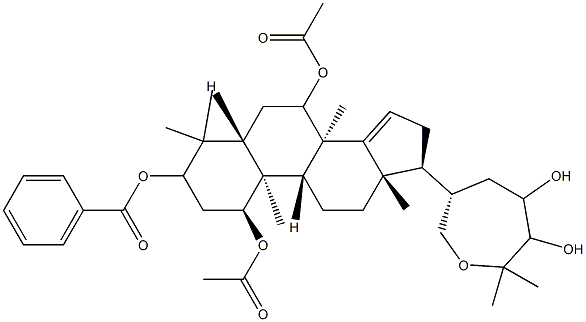 (13α,17α,20S)-21,25-Epoxy-4,4,8-trimethyl-5α-cholest-14-ene-1α,3α,7,23,24-pentol 1,7-diacetate 3-benzoate 结构式