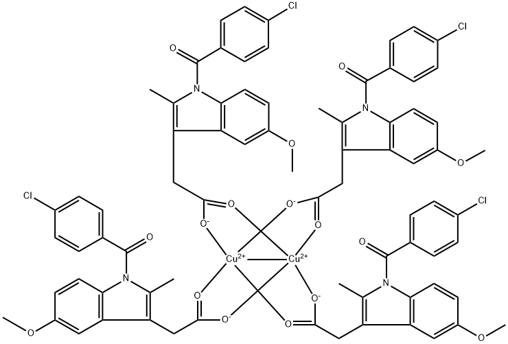 Copper, tetrakis.mu.-1-(4-chlorobenzoyl)-5-methoxy-2-methyl-1H-indole-3-acetato-O3:O3di-, (Cu-Cu) 结构式