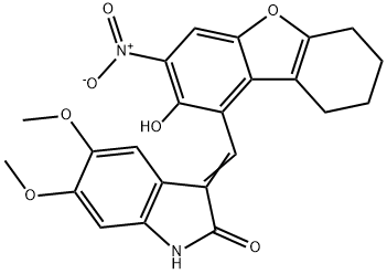 2H-Indol-2-one,1,3-dihydro-5,6-dimethoxy-3-[(6,7,8,9-tetrahydro-2-hydroxy-3-nitro-1-dibenzofuranyl)methylene]-(9CI) 结构式