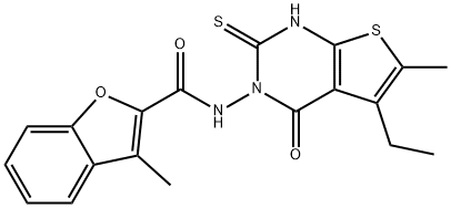 2-Benzofurancarboxamide,N-(5-ethyl-1,4-dihydro-6-methyl-4-oxo-2-thioxothieno[2,3-d]pyrimidin-3(2H)-yl)-3-methyl-(9CI) 结构式