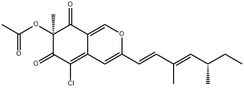 (S)-7β-(Acetyloxy)-5-chloro-3-[(S,1E,3E)-3,5-dimethyl-1,3-heptadienyl]-7-methyl-6H-2-benzopyran-6,8(7H)-dione 结构式