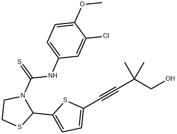 3-Thiazolidinecarbothioamide,N-(3-chloro-4-methoxyphenyl)-2-[5-(4-hydroxy-3,3-dimethyl-1-butynyl)-2-thienyl]-(9CI) 结构式