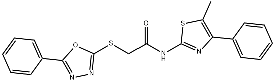 N-(5-methyl-4-phenyl-1,3-thiazol-2-yl)-2-[(5-phenyl-1,3,4-oxadiazol-2-yl)sulfanyl]acetamide 结构式